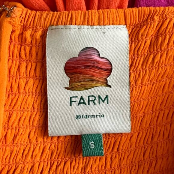 Farm Rio Women’s Color Block Orange Pink Halter Tie Cutout Bust Maxi Dress Small - Picture 4 of 14